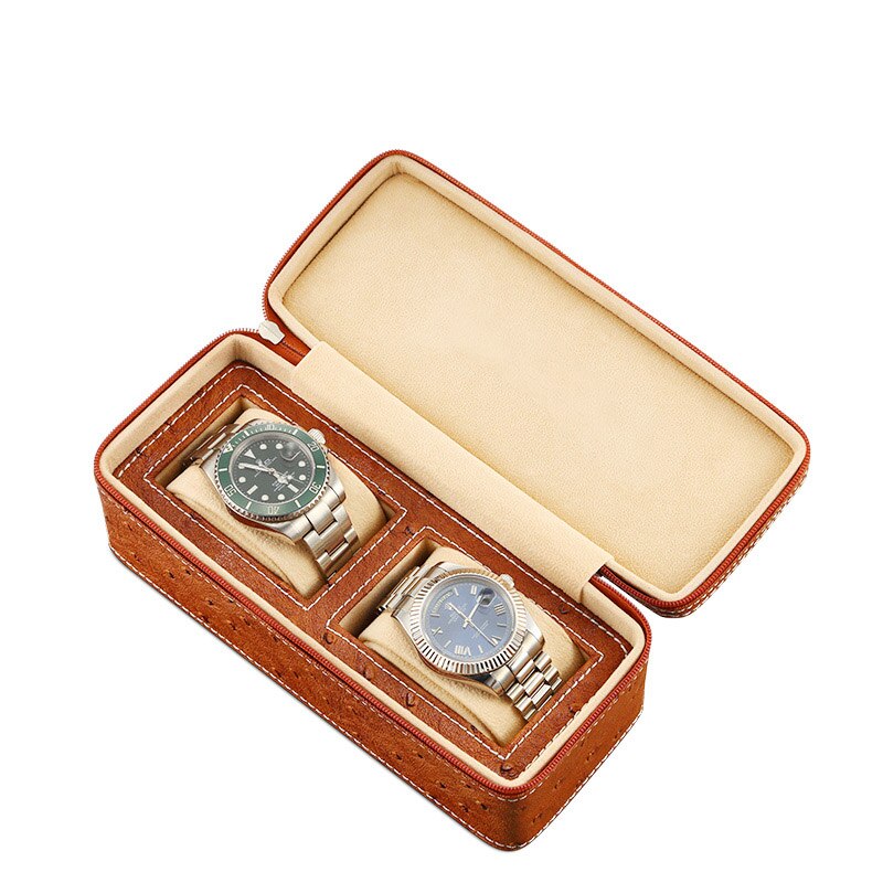 Ostrich-Embossed Leather Watch Box – 2 Watches | Winderly