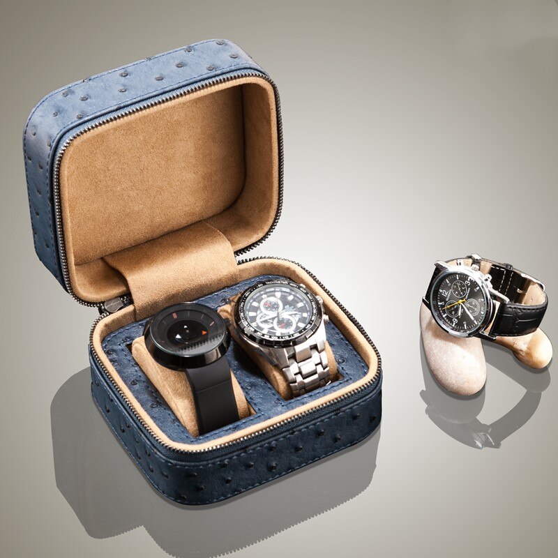 Ostrich-Embossed Leather Watch Case – 2 Watches | Winderly