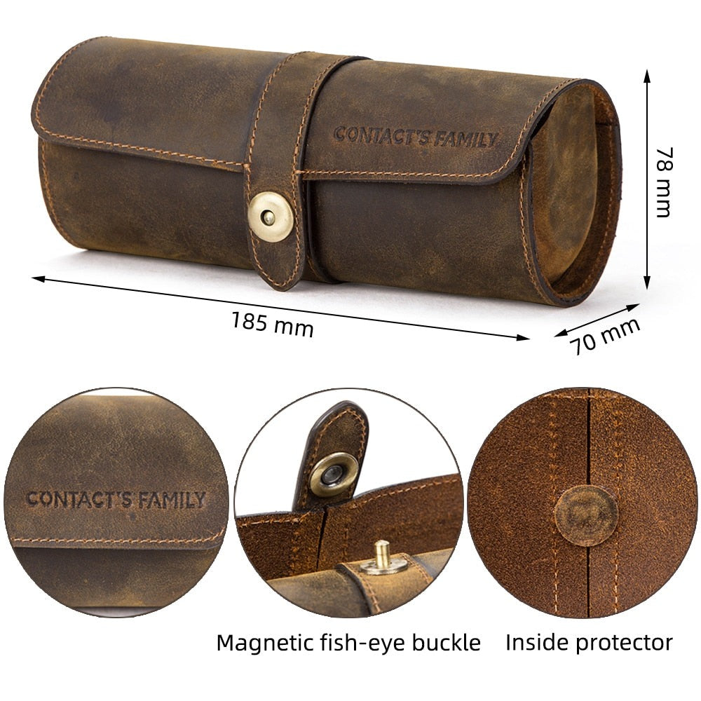 Leather Watch Case – Up to 3 Watches, Vintage Style | Winderly