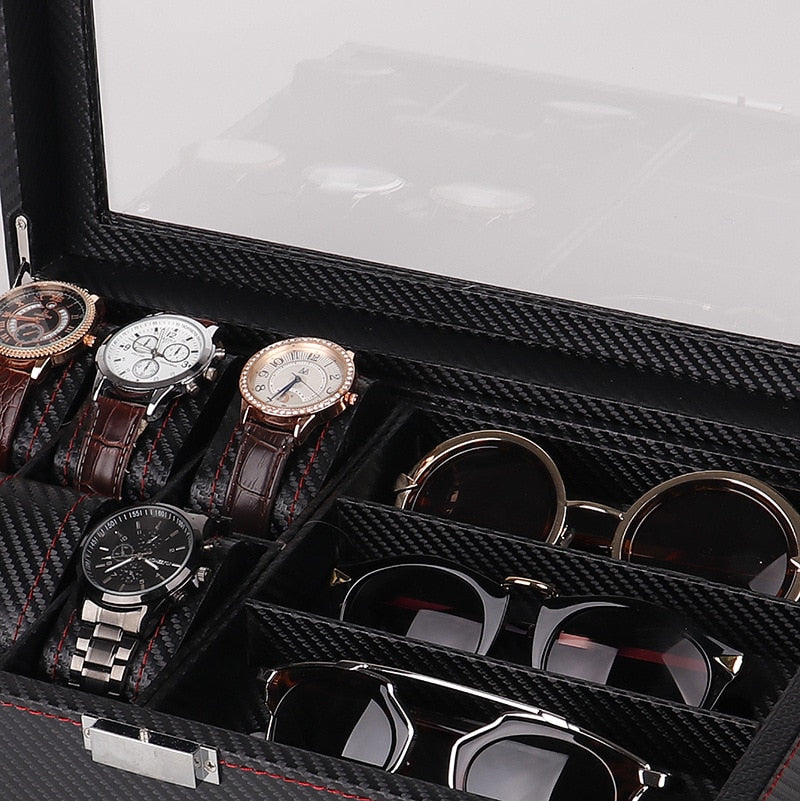 Carbon Fiber Watch & Jewellery Box – 6 Watches, Black | Winderly