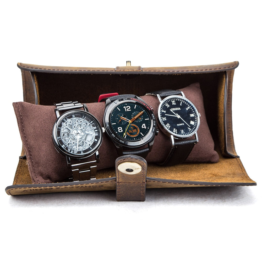Leather Watch Case – Up to 3 Watches, Vintage Style | Winderly