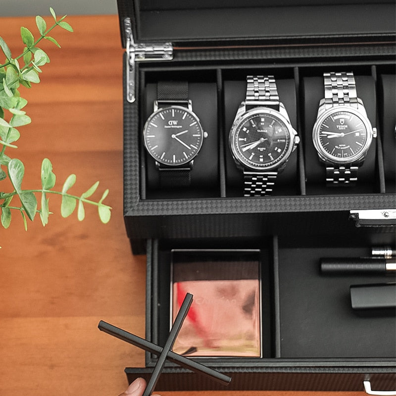 Carbon Fiber Watch Box – 6 Watches, Black | Winderly