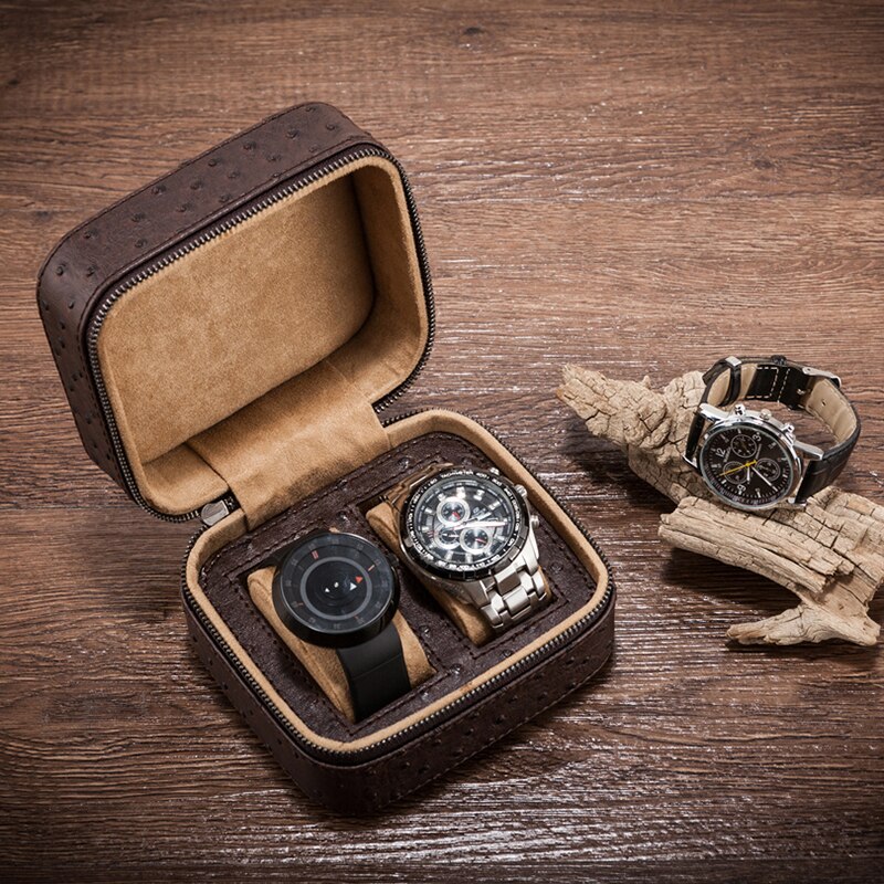 Ostrich-Embossed Leather Watch Case – 2 Watches | Winderly