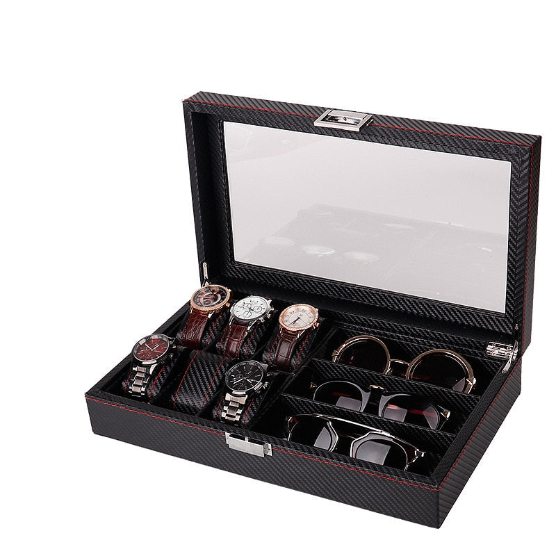 Carbon Fiber Watch & Jewellery Box – 6 Watches, Black | Winderly