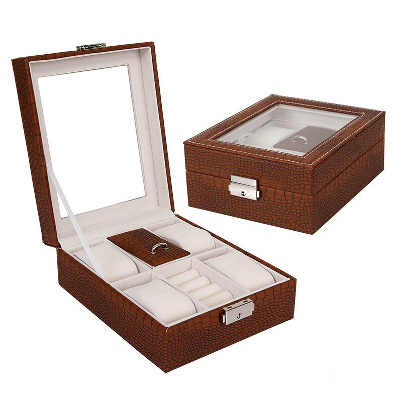 Crocodile-Embossed Leather Watch & Jewellery Box – 2 Watches | Winderly