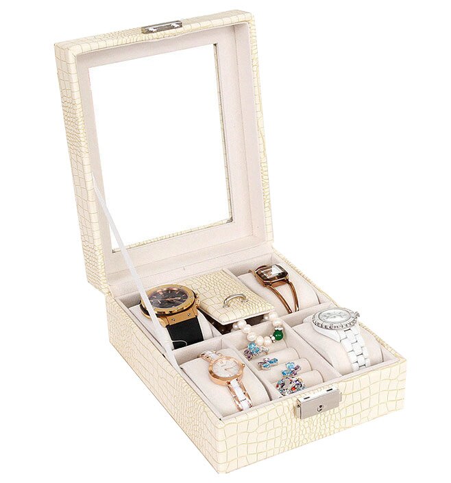 Crocodile-Embossed Leather Watch & Jewellery Box – 2 Watches | Winderly