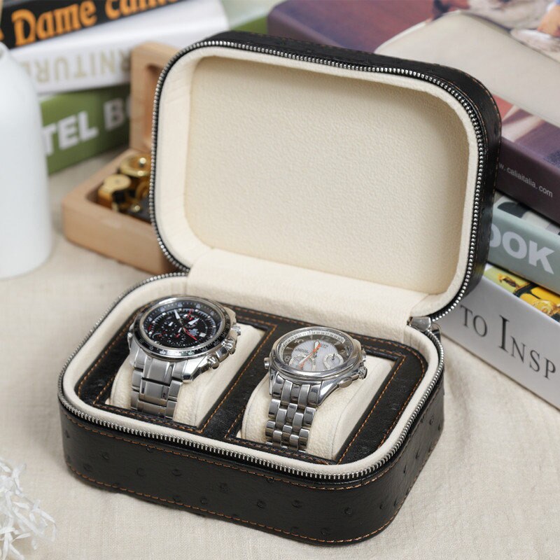 Ostrich-Embossed Leather Watch Box – 2 Watches | Winderly