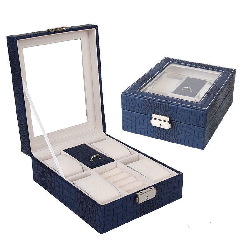 Crocodile-Embossed Leather Watch & Jewellery Box – 2 Watches | Winderly
