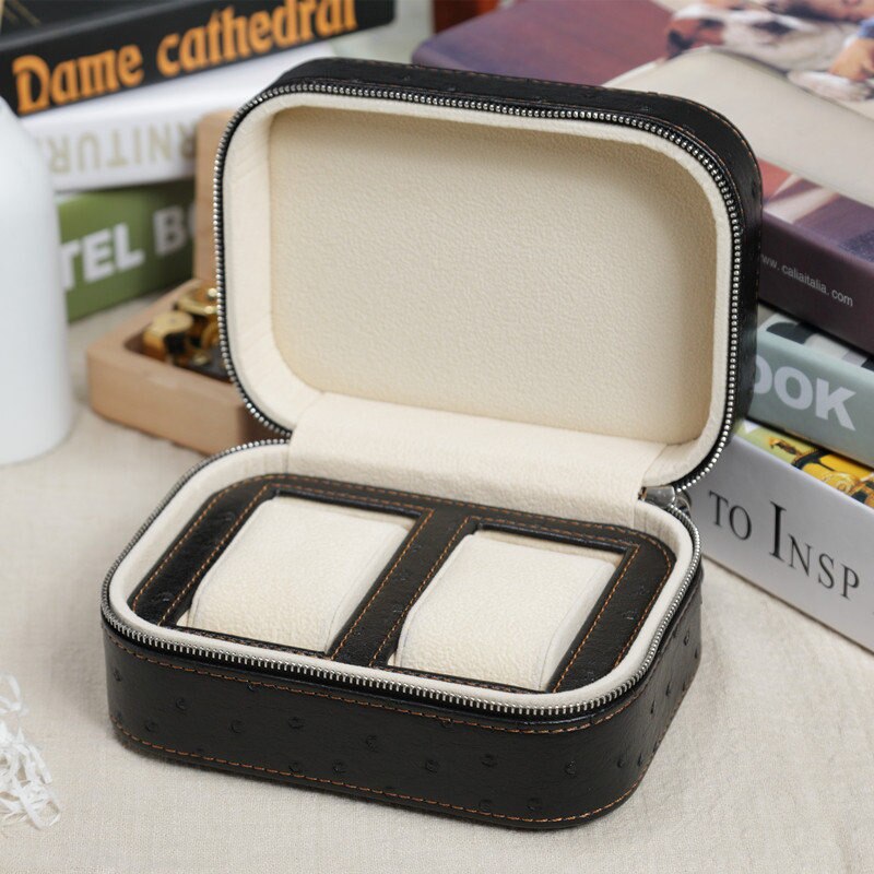 Ostrich-Embossed Leather Watch Box – 2 Watches | Winderly