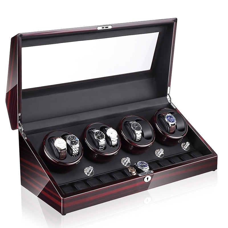 Wood Watch Winder Cabinet – 20 Watches, Black & Red | Winderly