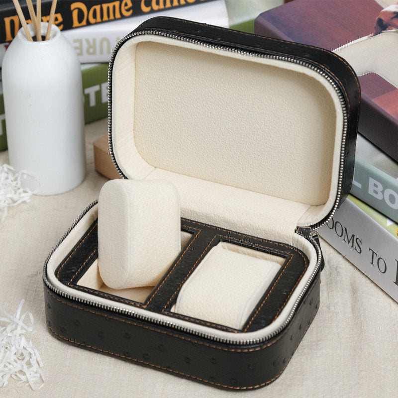 Ostrich-Embossed Leather Watch Box – 2 Watches | Winderly