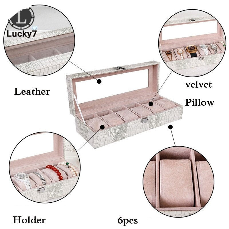 Crocodile-Embossed Leather Watch Box – 6 Watches, White | Winderly