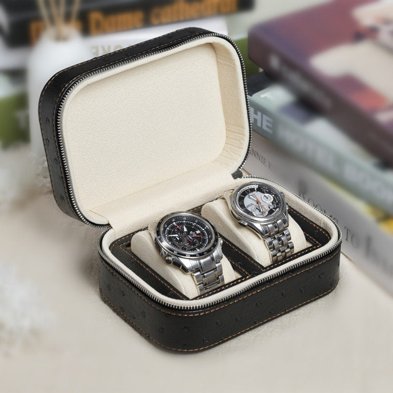 Ostrich-Embossed Leather Watch Box – 2 Watches | Winderly