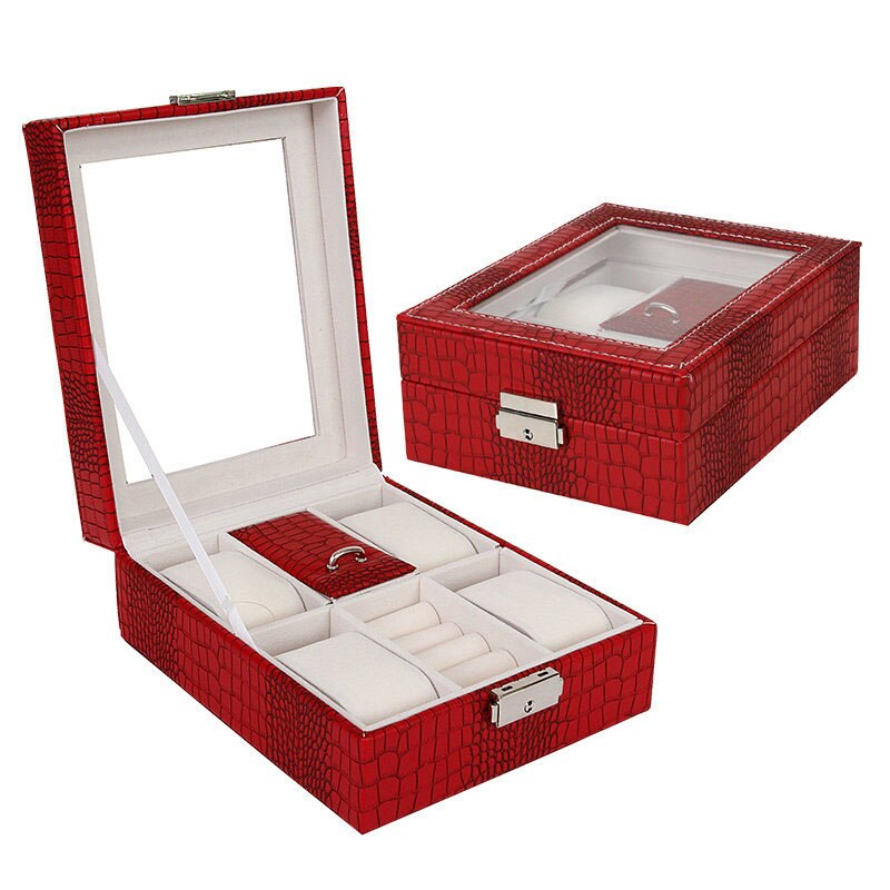 Crocodile-Embossed Leather Watch & Jewellery Box – 2 Watches | Winderly