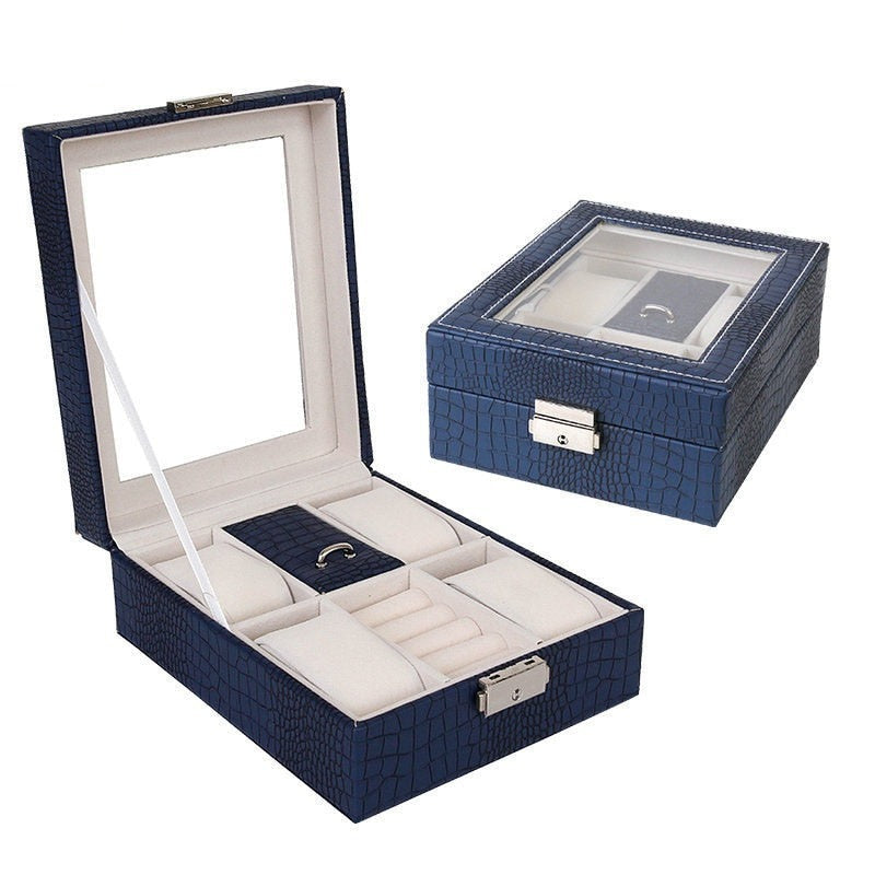 Crocodile-Embossed Leather Watch & Jewellery Box – 2 Watches | Winderly