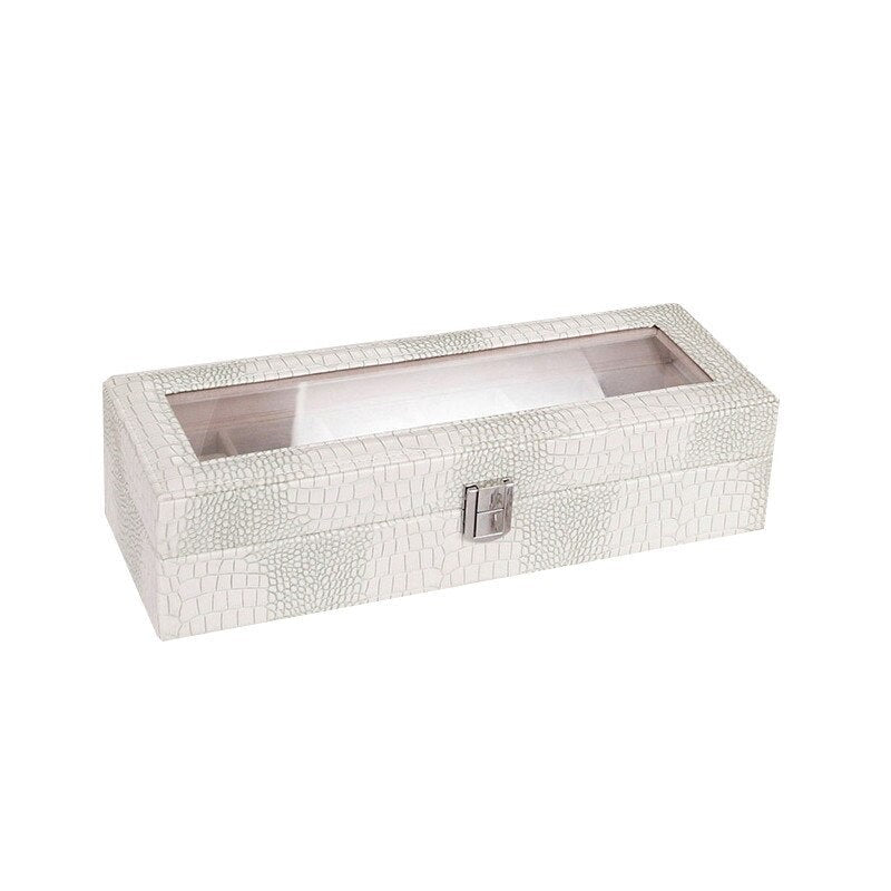 Crocodile-Embossed Leather Watch Box – 6 Watches, White | Winderly