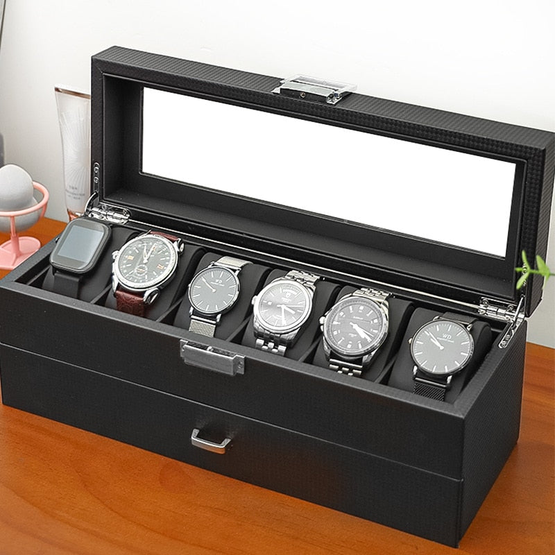 Carbon Fiber Watch Box – 6 Watches, Black | Winderly