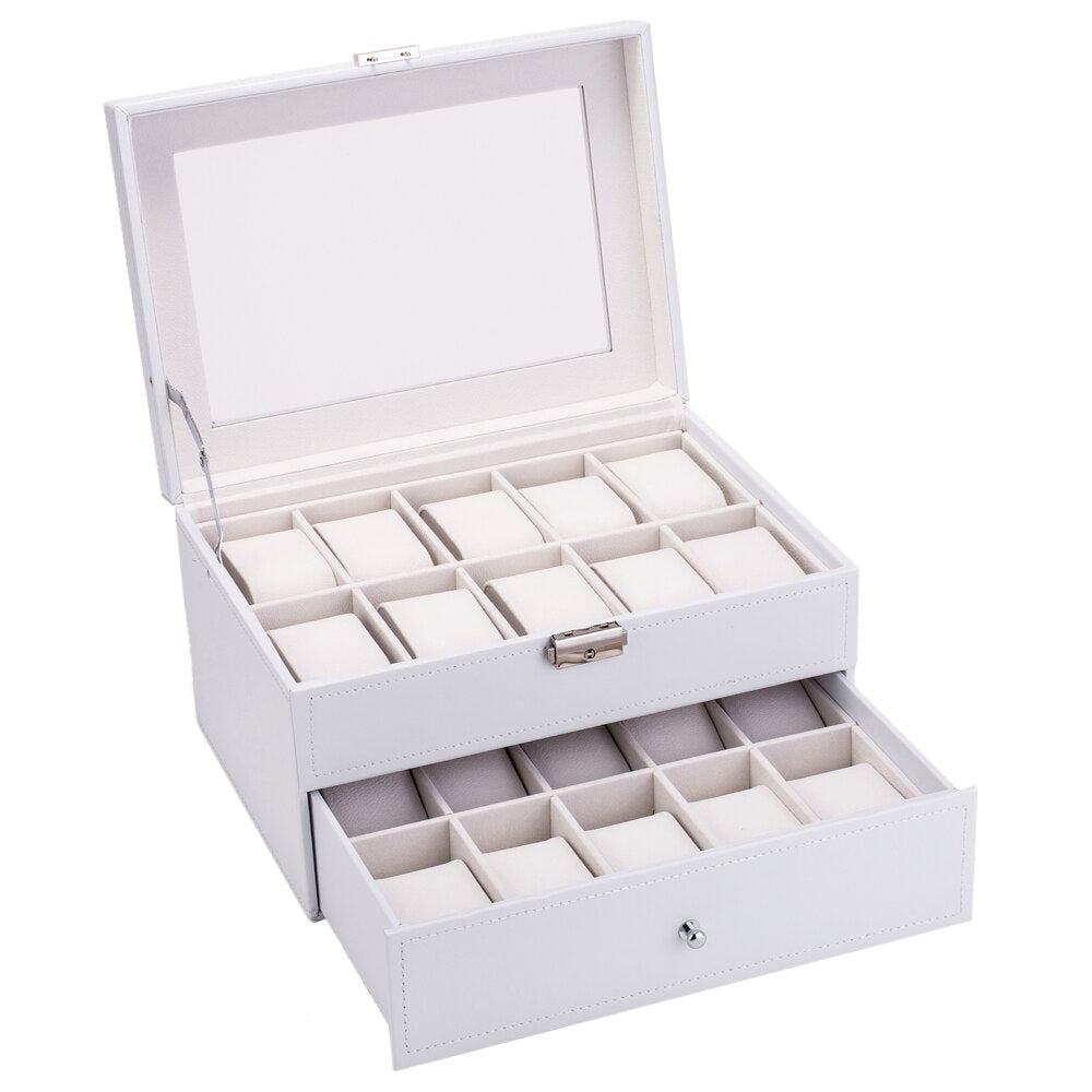 Vegan Leather Watch Box – 20 Watches, White | Winderly