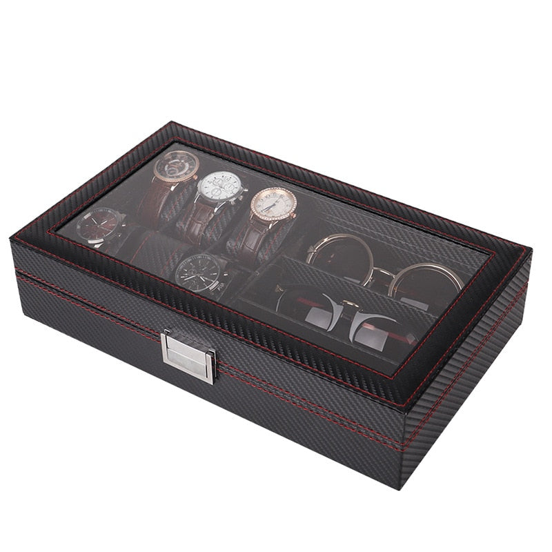 Carbon Fiber Watch & Jewellery Box – 6 Watches, Black | Winderly