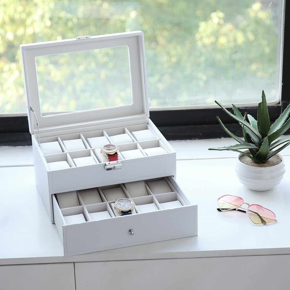 Vegan Leather Watch Box – 20 Watches, White | Winderly