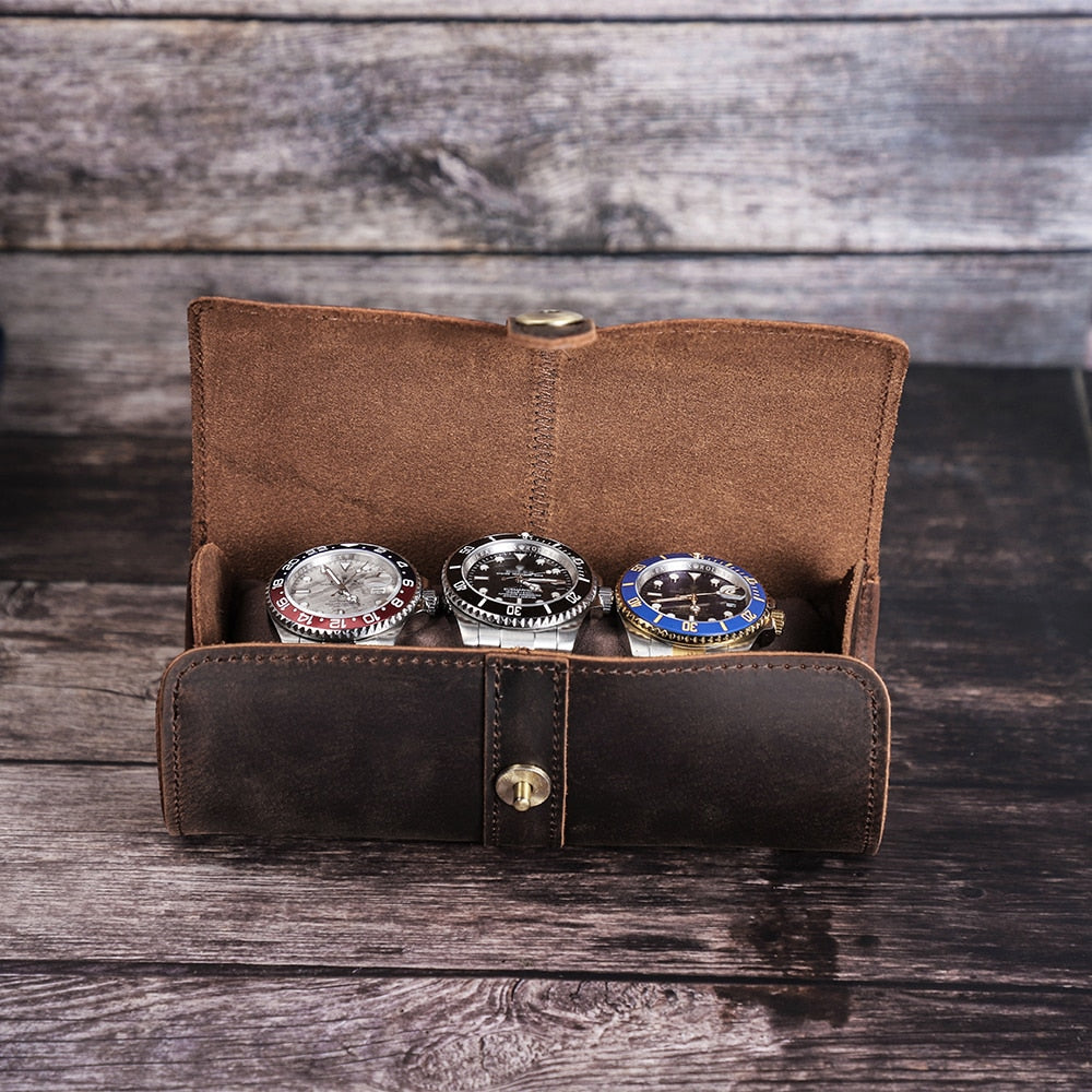 Leather Watch Case – Up to 3 Watches, Vintage Style | Winderly