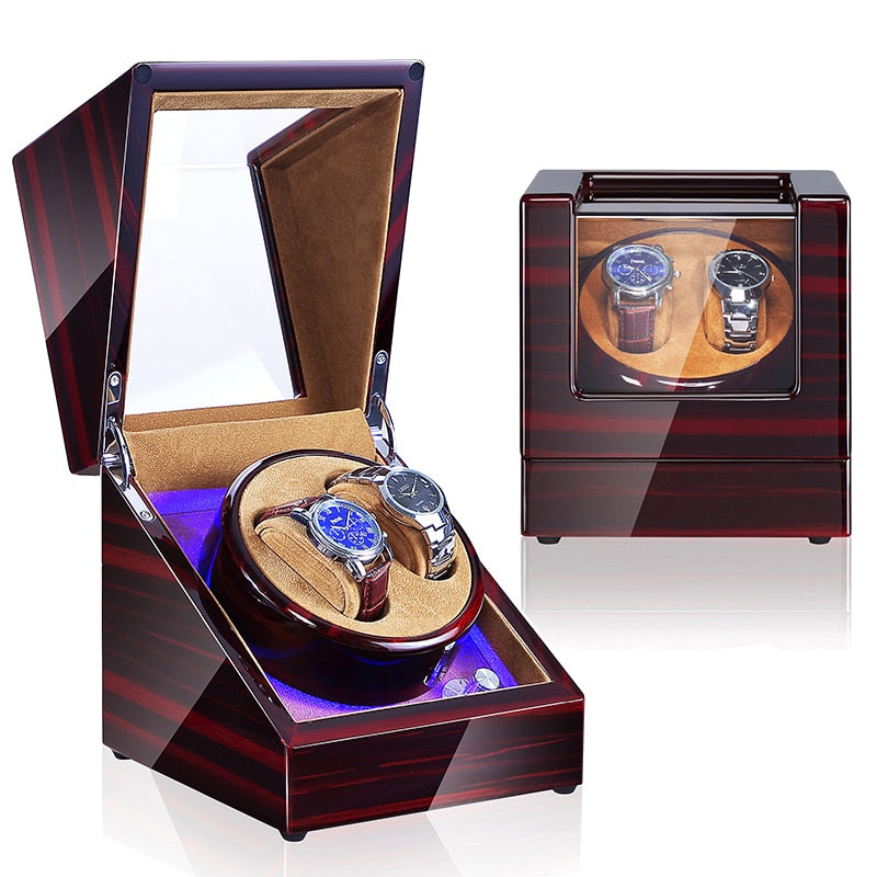 Wood Dual Watch Winder – 2 Watches, Brown, LED Display | Winderly