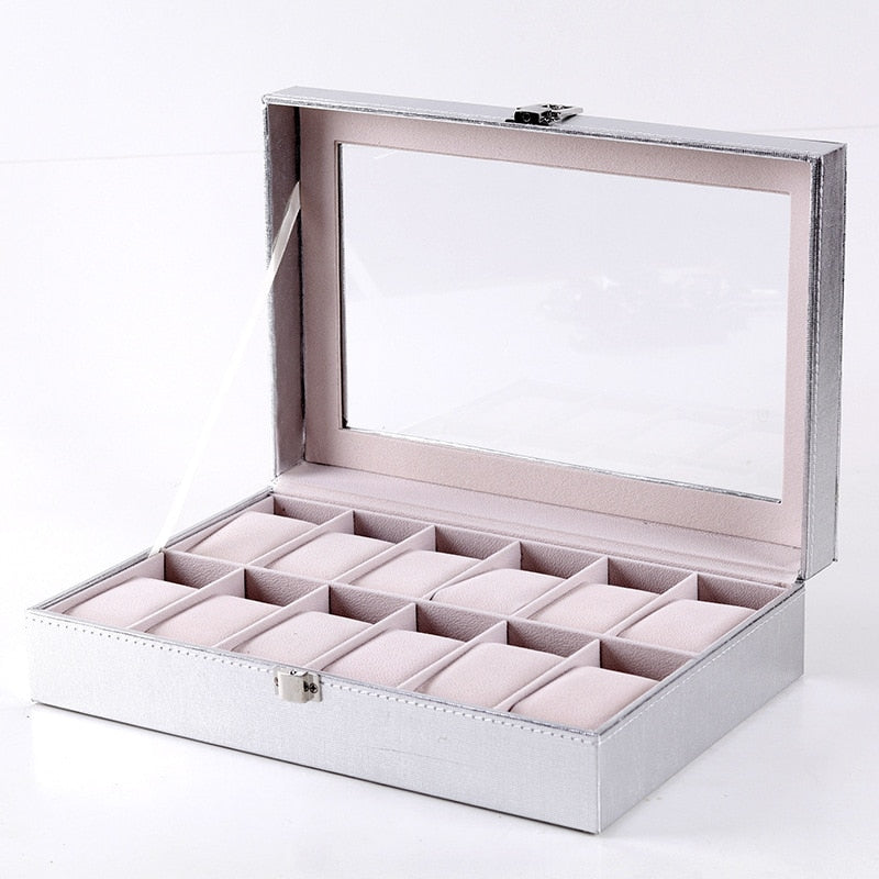Wood Watch Box – 12 Watches, White & Silver | Winderly