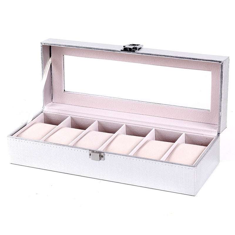 Wood Watch Box – 6 Watches, White & Silver | Winderly