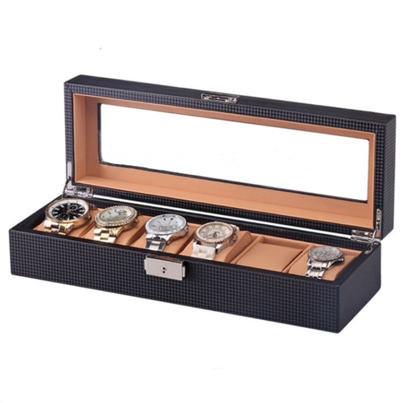 Carbon Fiber Watch Box – 6 Watches, Black & Beige | Winderly