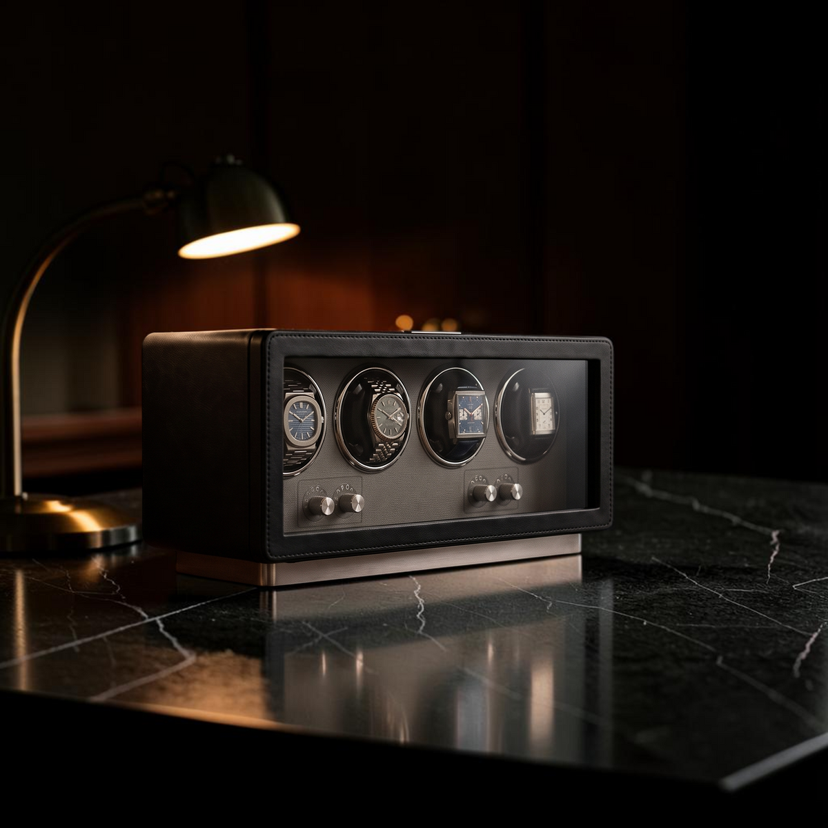 The Savile 4 watch winder in a study