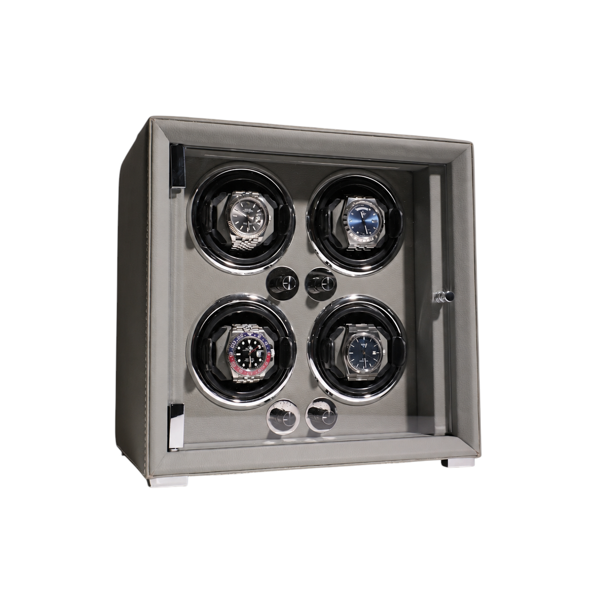 Winderly Leone remontoir de montre automatique gris pour quatre montres avec porte vitrée et finition élégante