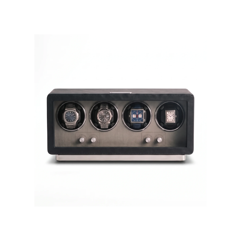 The Savile 4 watch winder with grained leather-effect finish