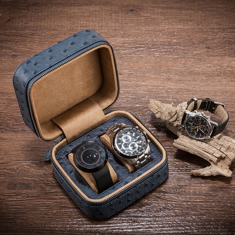 Ostrich-Embossed Leather Watch Case – 2 Watches | Winderly