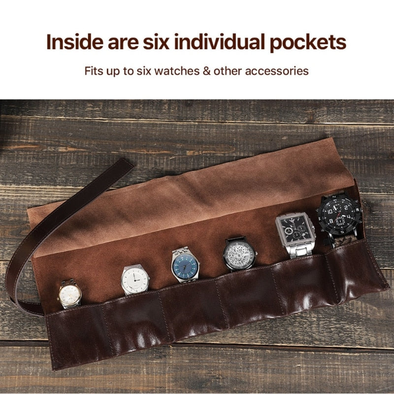 Leather Watch Case – 6 Watches, Brown | Winderly