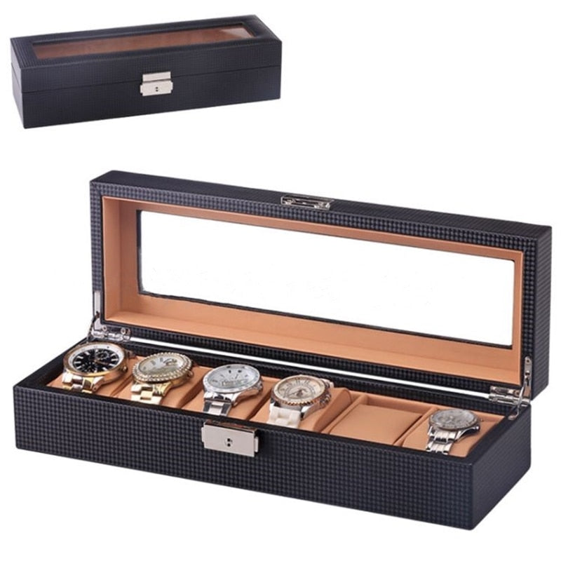 Carbon Fiber Watch Box – 6 Watches, Black & Beige | Winderly