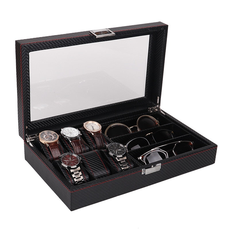 Carbon Fiber Watch & Jewellery Box – 6 Watches, Black | Winderly