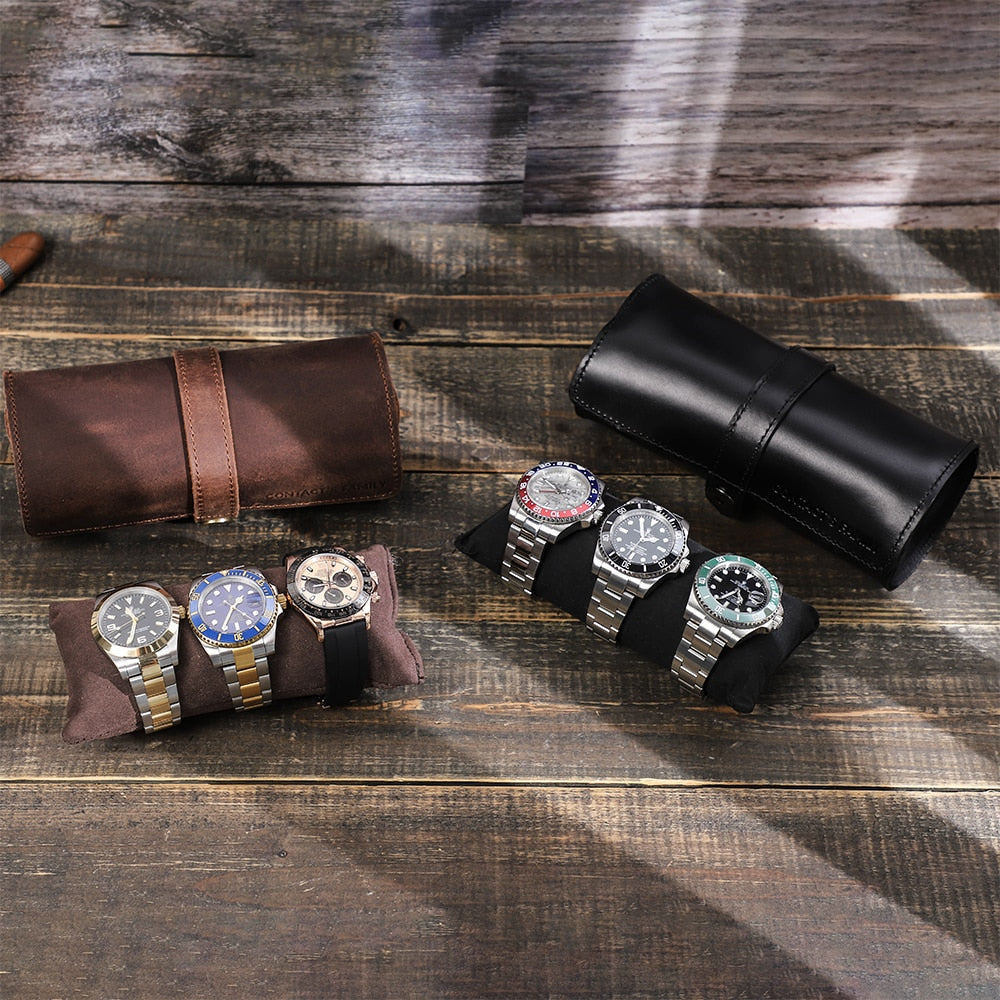 Leather Watch Case – Up to 3 Watches, Vintage Style | Winderly