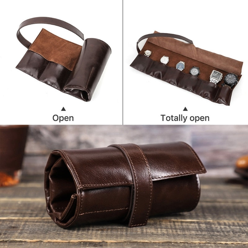 Leather Watch Case – 6 Watches, Brown | Winderly