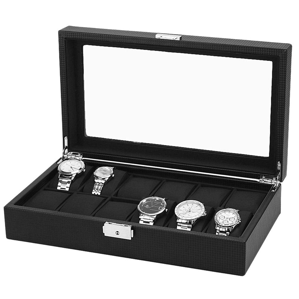 Carbon Fiber Watch Box – 12 Watches, Black | Winderly