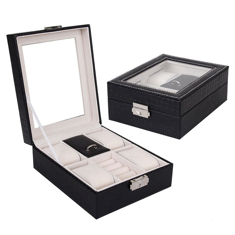 Crocodile-Embossed Leather Watch & Jewellery Box – 2 Watches | Winderly