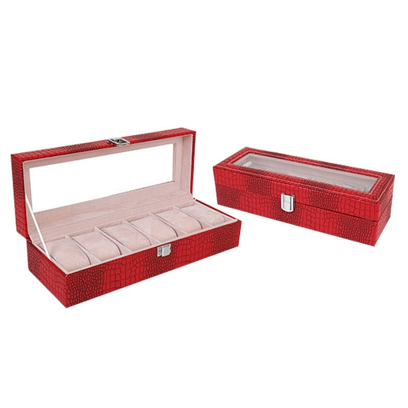 Crocodile-Embossed Leather Watch Box – 6 Watches, Red | Winderly