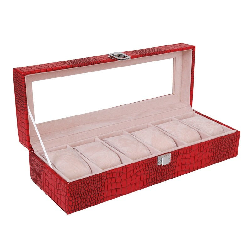 Crocodile-Embossed Leather Watch Box – 6 Watches, Red | Winderly