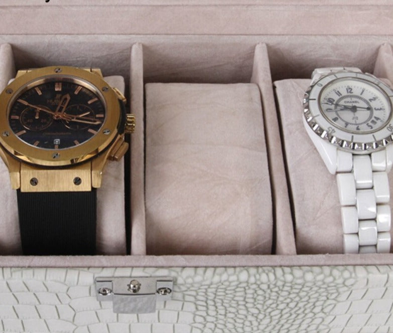 Crocodile-Embossed Leather Watch Box – 6 Watches, White | Winderly