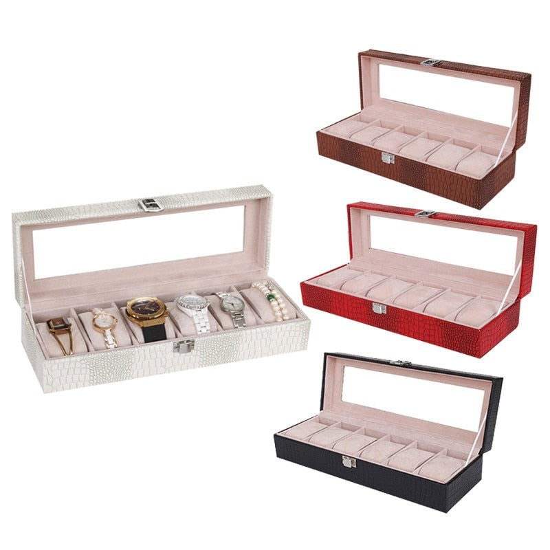 Crocodile-Embossed Leather Watch Box – 6 Watches, Black | Winderly