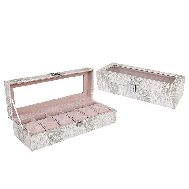 Crocodile-Embossed Leather Watch Box – 6 Watches, White | Winderly