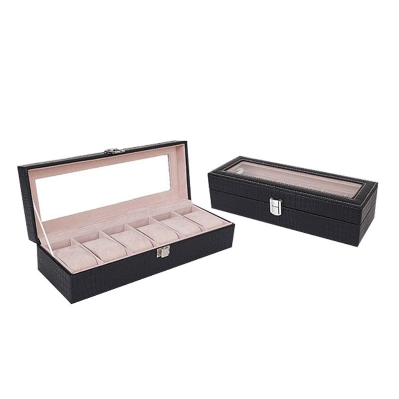 Crocodile-Embossed Leather Watch Box – 6 Watches, Black | Winderly