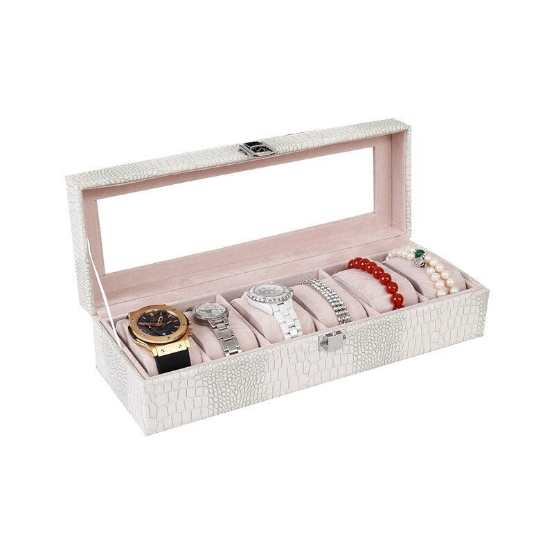 Crocodile-Embossed Leather Watch Box – 6 Watches, White | Winderly