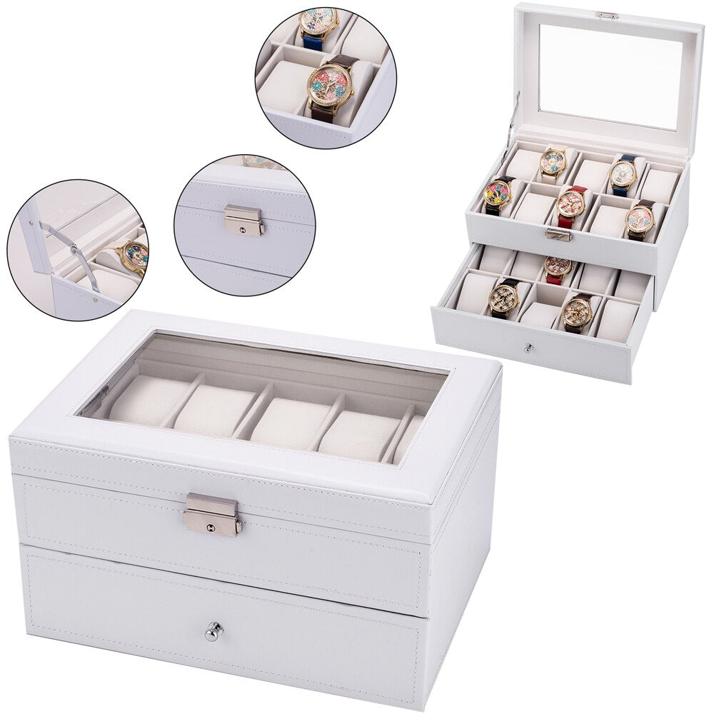 Vegan Leather Watch Box – 20 Watches, White | Winderly