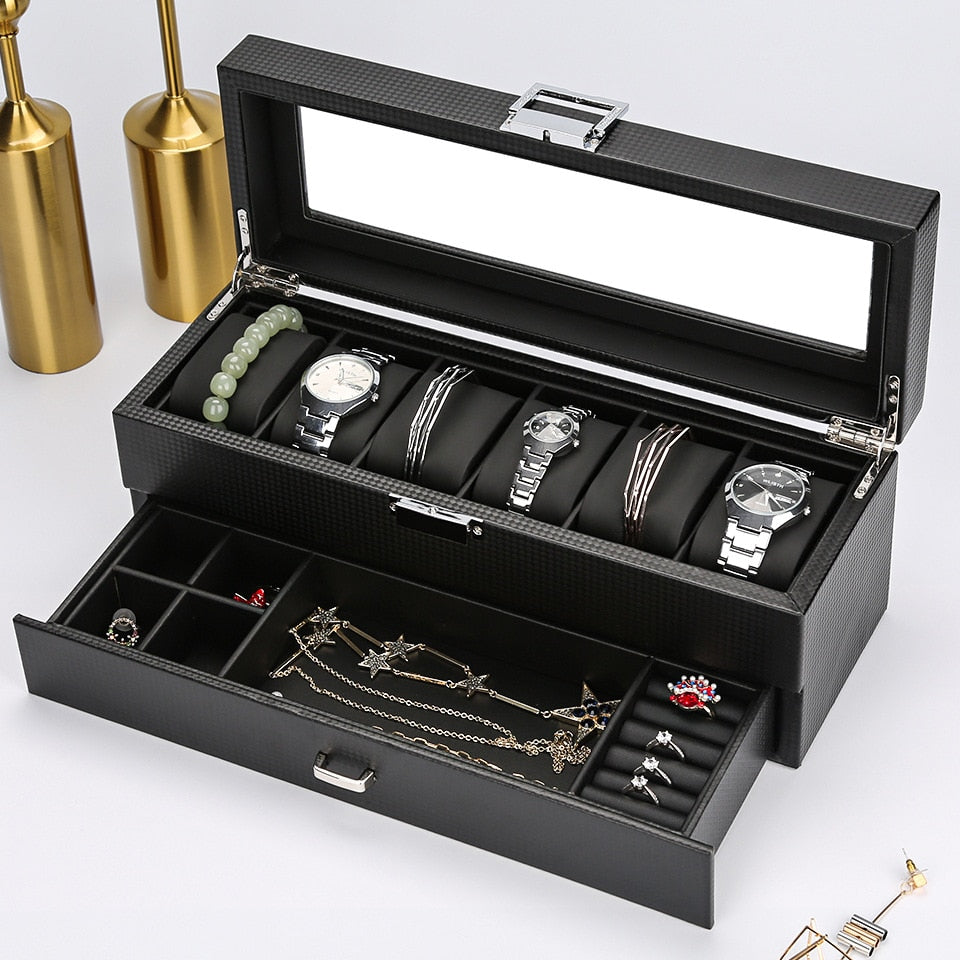 Carbon Fiber Watch Box – 6 Watches, Black | Winderly