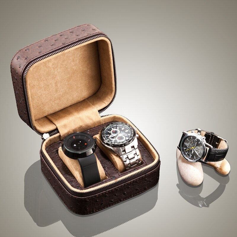 Ostrich-Embossed Leather Watch Case – 2 Watches | Winderly